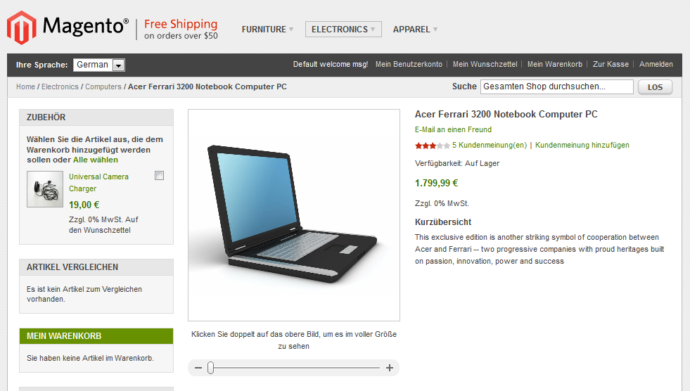 Magento Detailseite mit Tell-a-friend Funktion
